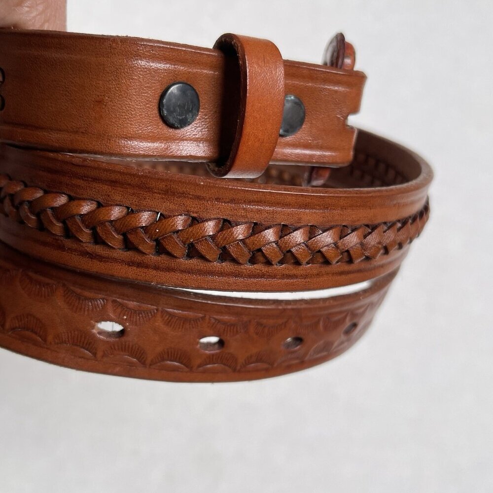 Caramel Brown Braided Leather Made in Mexico Men's 38 Western Belt Party Wedding